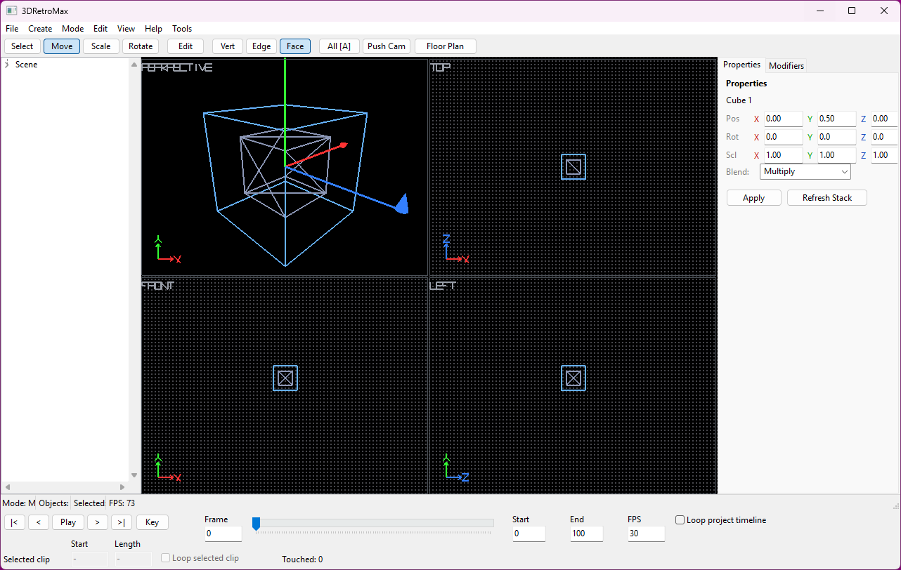 3D Retro Max four-viewport modeling workspace